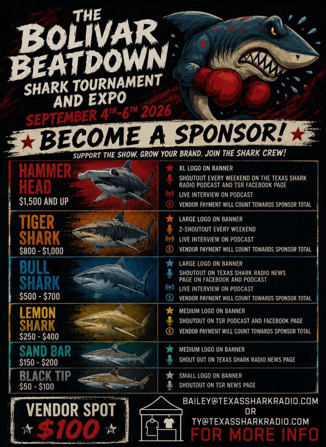 Texas Shark Radio sponsorship package flyer